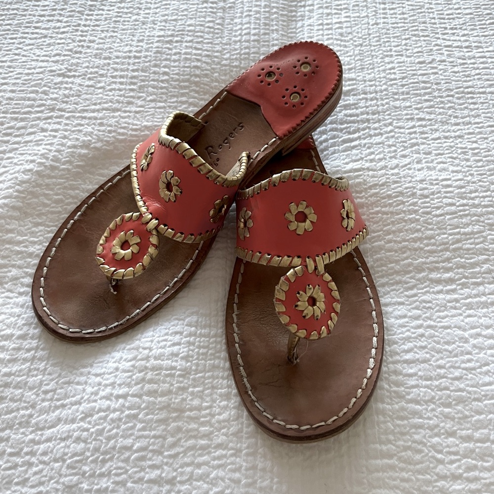 Jack Rogers Coral and Gold Sandals
